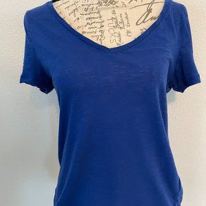 Blue Cotton V-Neck Shirt